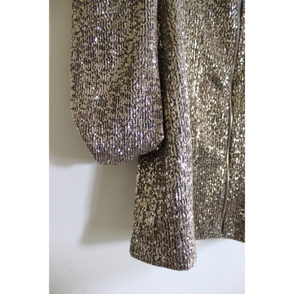 Zara NWT Bloggers Favorite Golden Sequin Puff Sleeve Zipped Party Shimmer Dress - Picture 11 of 16